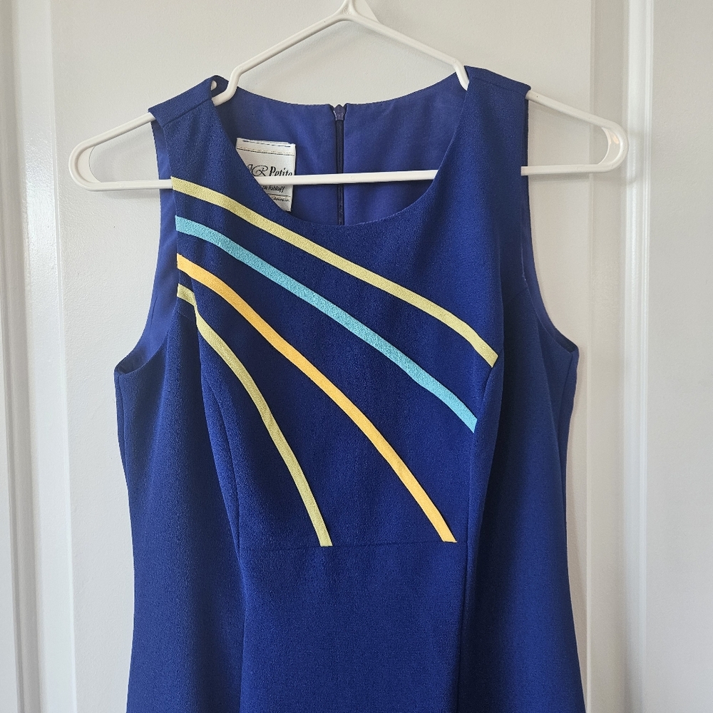 Vintage Joseph Ribkoff Blue Mini Dress Petite Size 4 - Picture 2 of 8